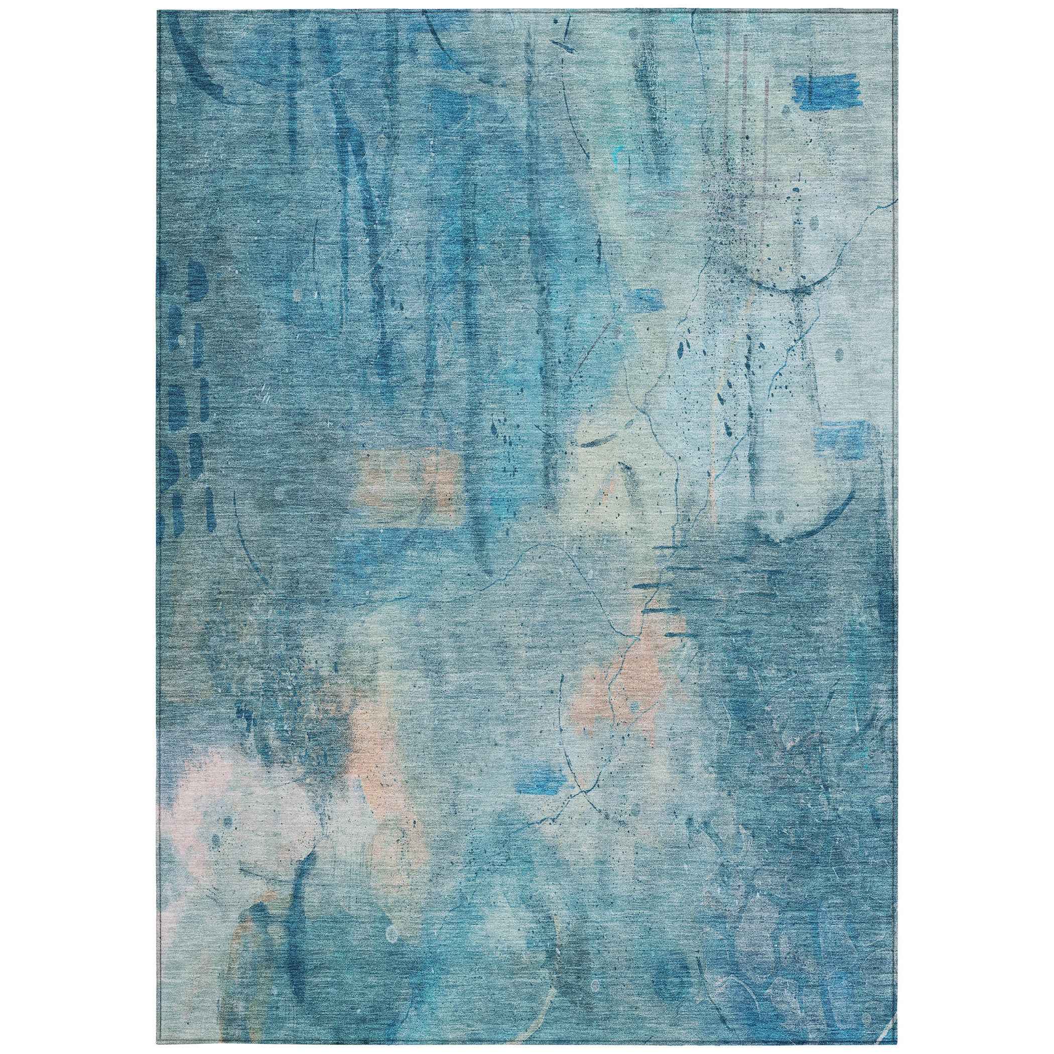 3' X 5' Blue And Beige Abstract Washable Indoor Outdoor Area Rug