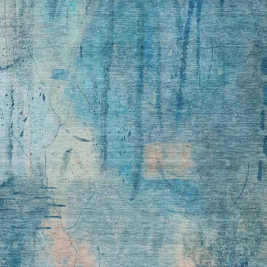 3' X 5' Blue And Beige Abstract Washable Indoor Outdoor Area Rug