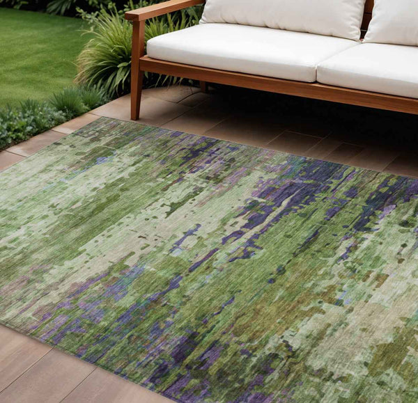 8' X 10' Green Lavender And Purple Abstract Washable Indoor Outdoor Area Rug