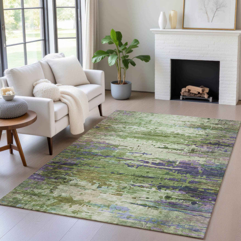 8' X 10' Green Lavender And Purple Abstract Washable Indoor Outdoor Area Rug