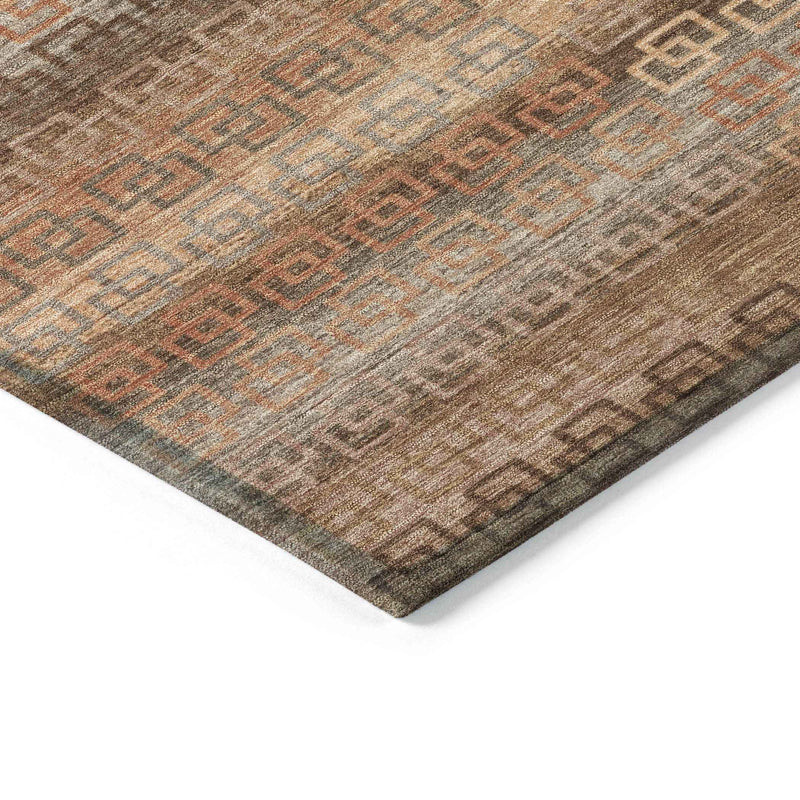 8' Copper And Peach Round Striped Washable Indoor Outdoor Area Rug