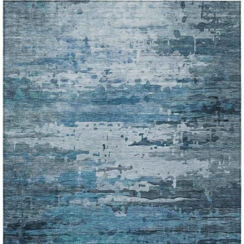 8' X 10' Blue And Ivory Abstract Washable Indoor Outdoor Area Rug