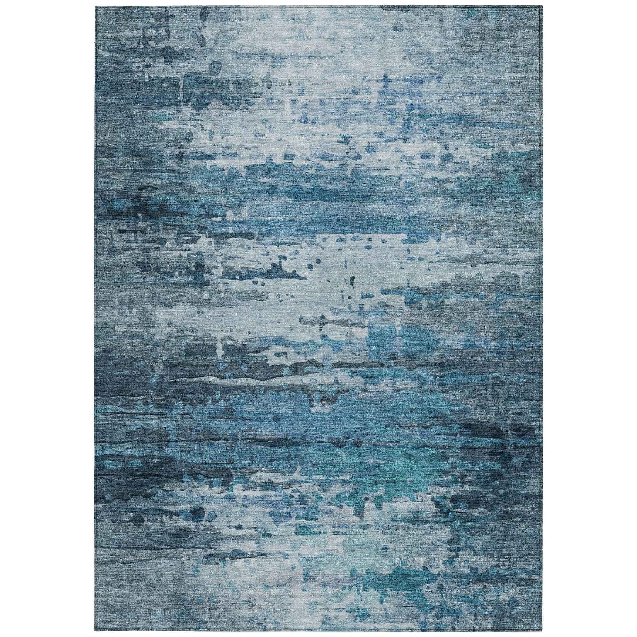 8' X 10' Blue And Ivory Abstract Washable Indoor Outdoor Area Rug