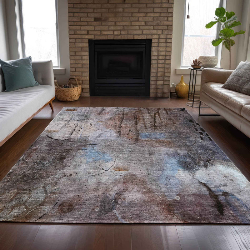 5' X 8' Taupe And Brown Abstract Washable Indoor Outdoor Area Rug