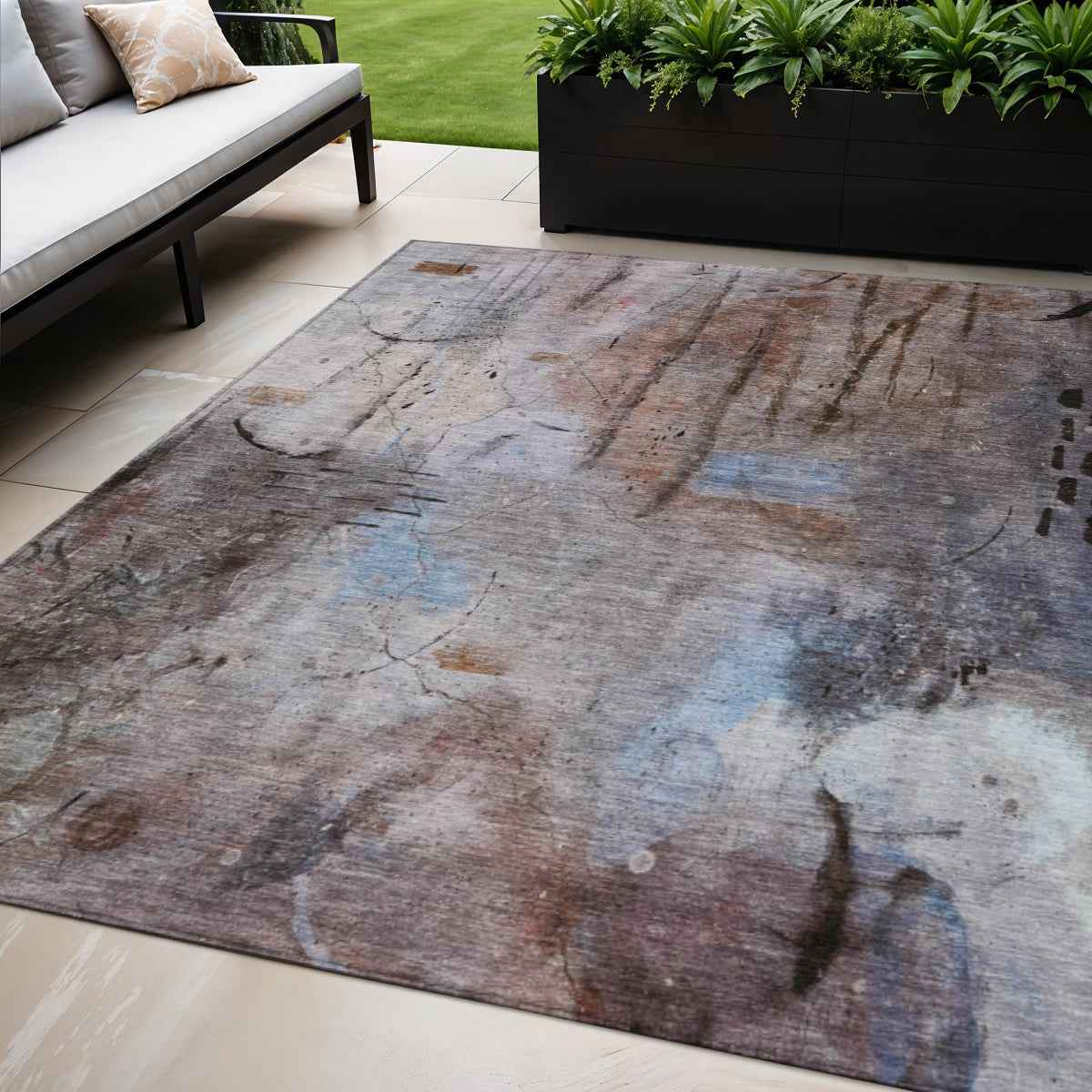 5' X 8' Taupe And Brown Abstract Washable Indoor Outdoor Area Rug