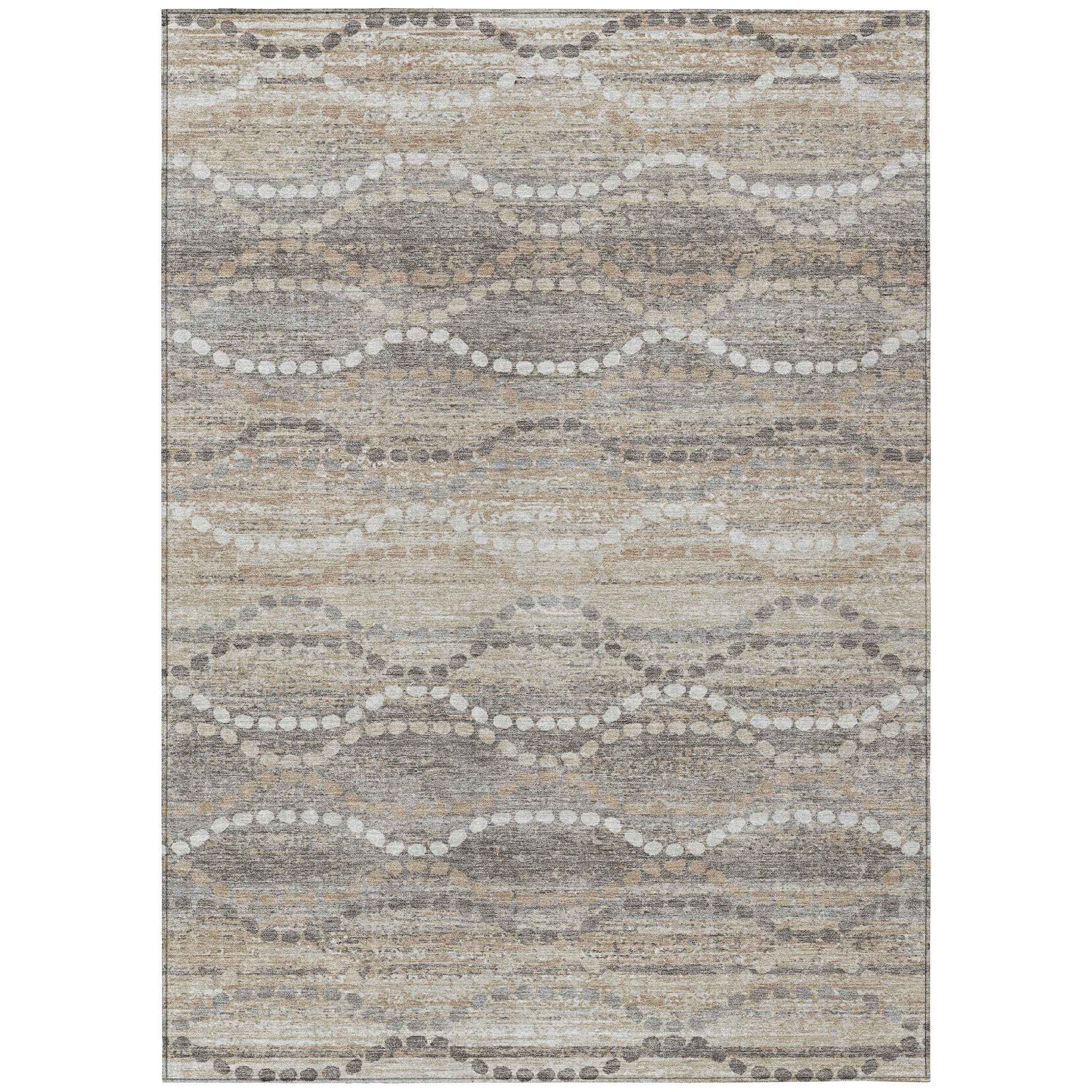 10' X 14' Beige And Gray Ogee Washable Indoor Outdoor Area Rug