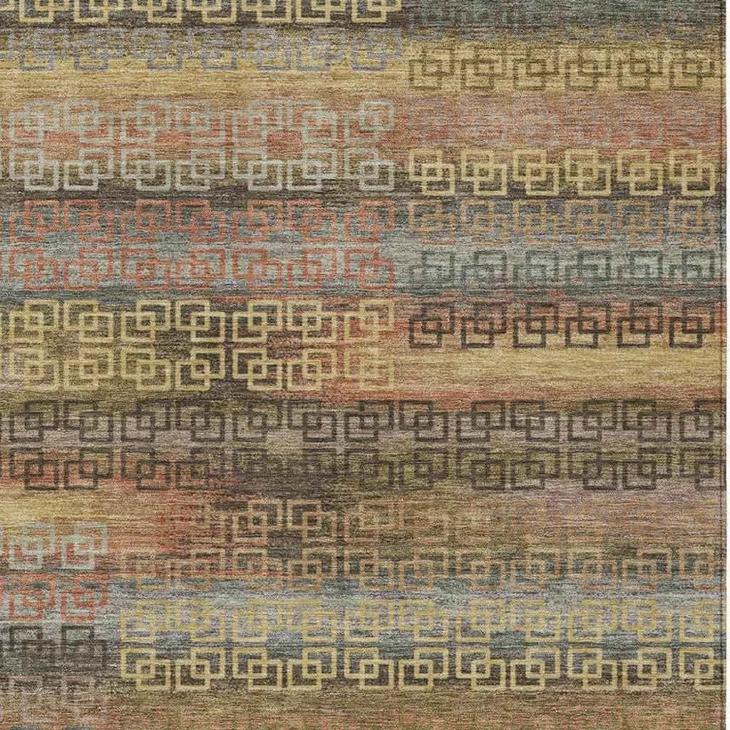 10' X 14' Brown And Gold Striped Washable Indoor Outdoor Area Rug