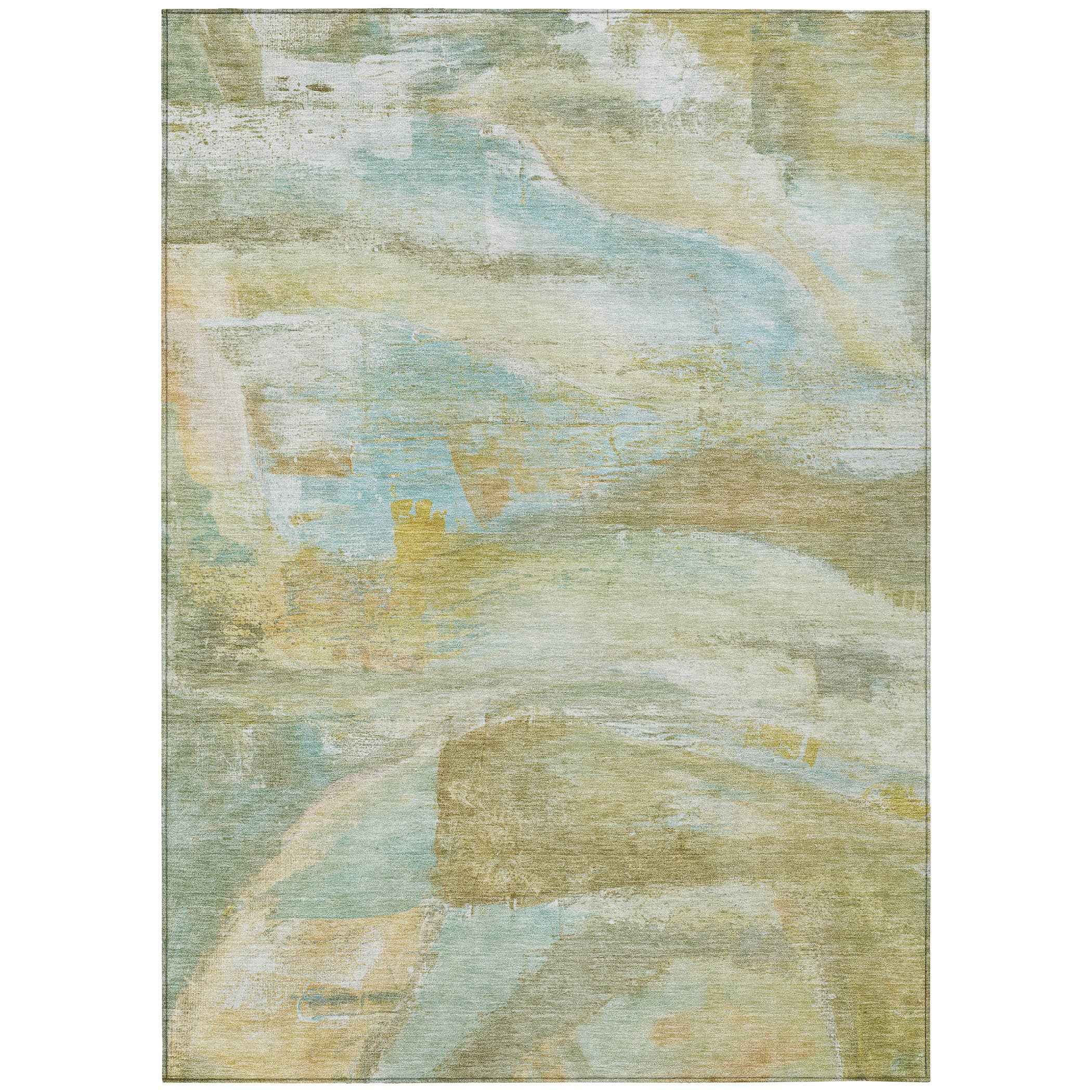 8' X 10' Beige Sky Blue And Ivory Abstract Washable Indoor Outdoor Area Rug