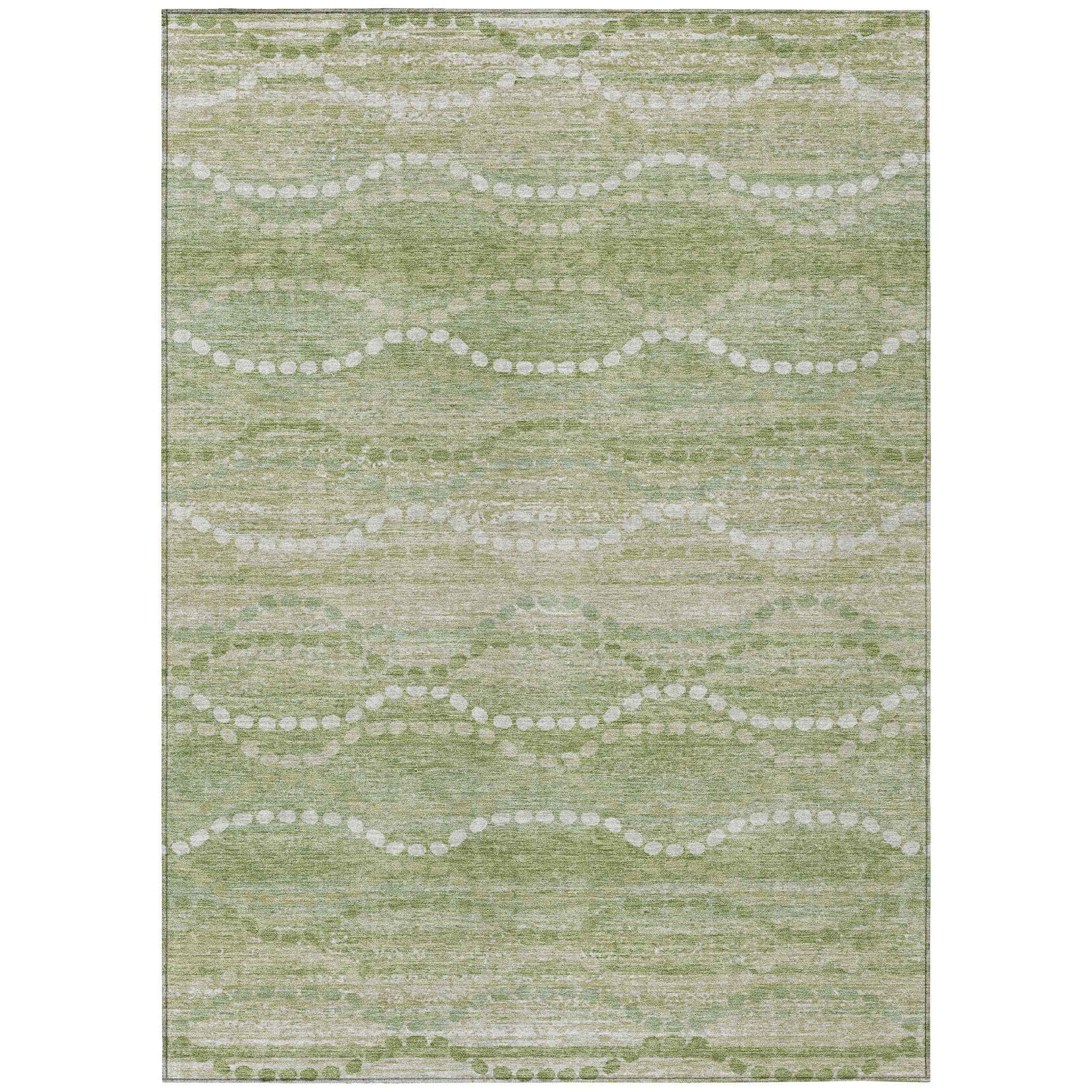 8' X 10' Sage And Ivory Ogee Washable Indoor Outdoor Area Rug