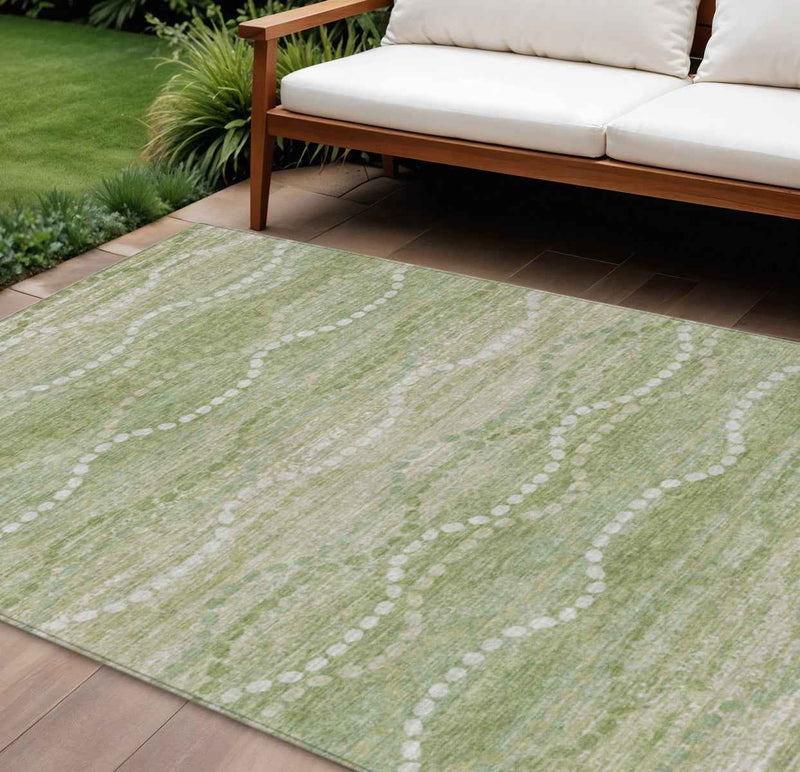 8' X 10' Sage And Ivory Ogee Washable Indoor Outdoor Area Rug