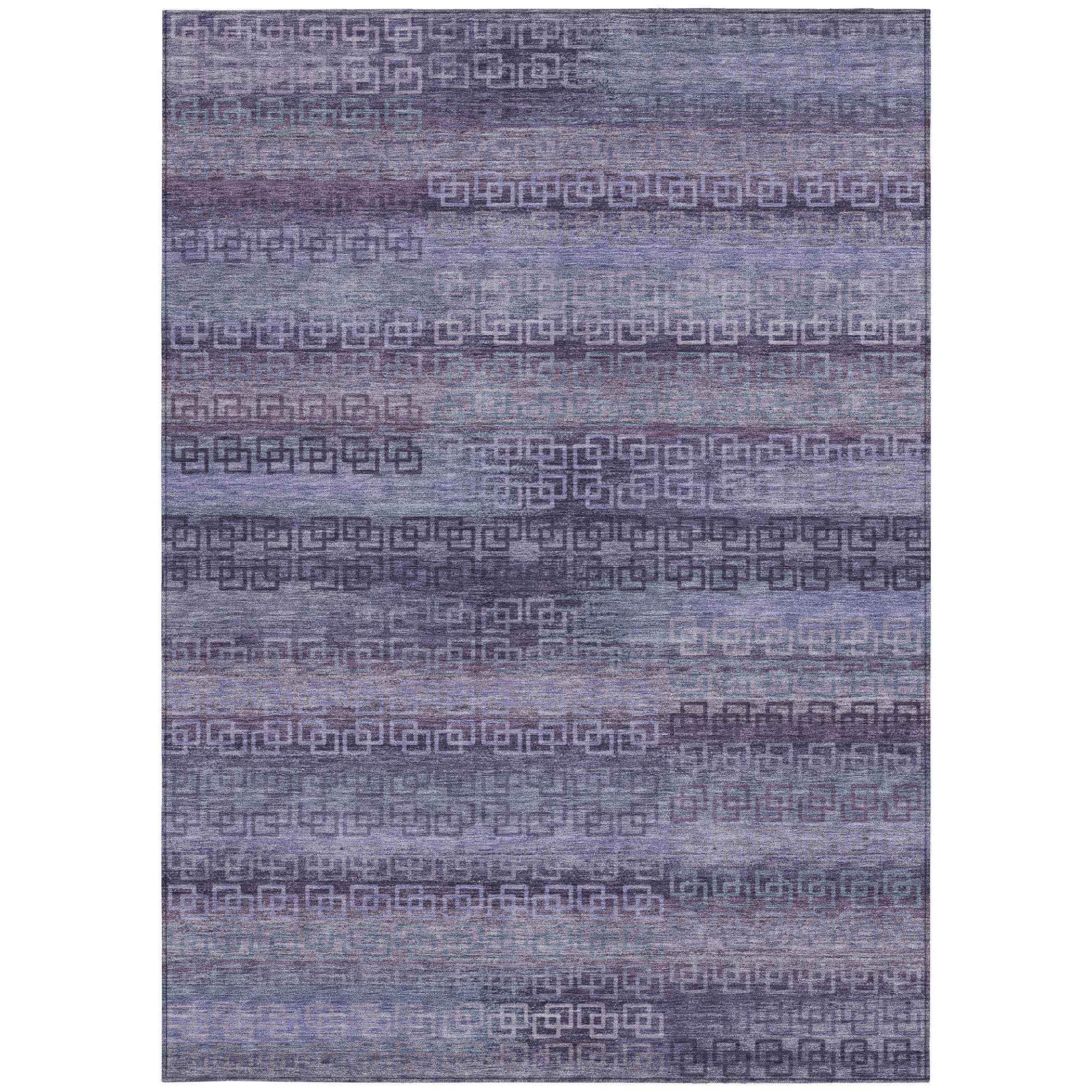 5' X 8' Plum And Lavender Striped Washable Indoor Outdoor Area Rug
