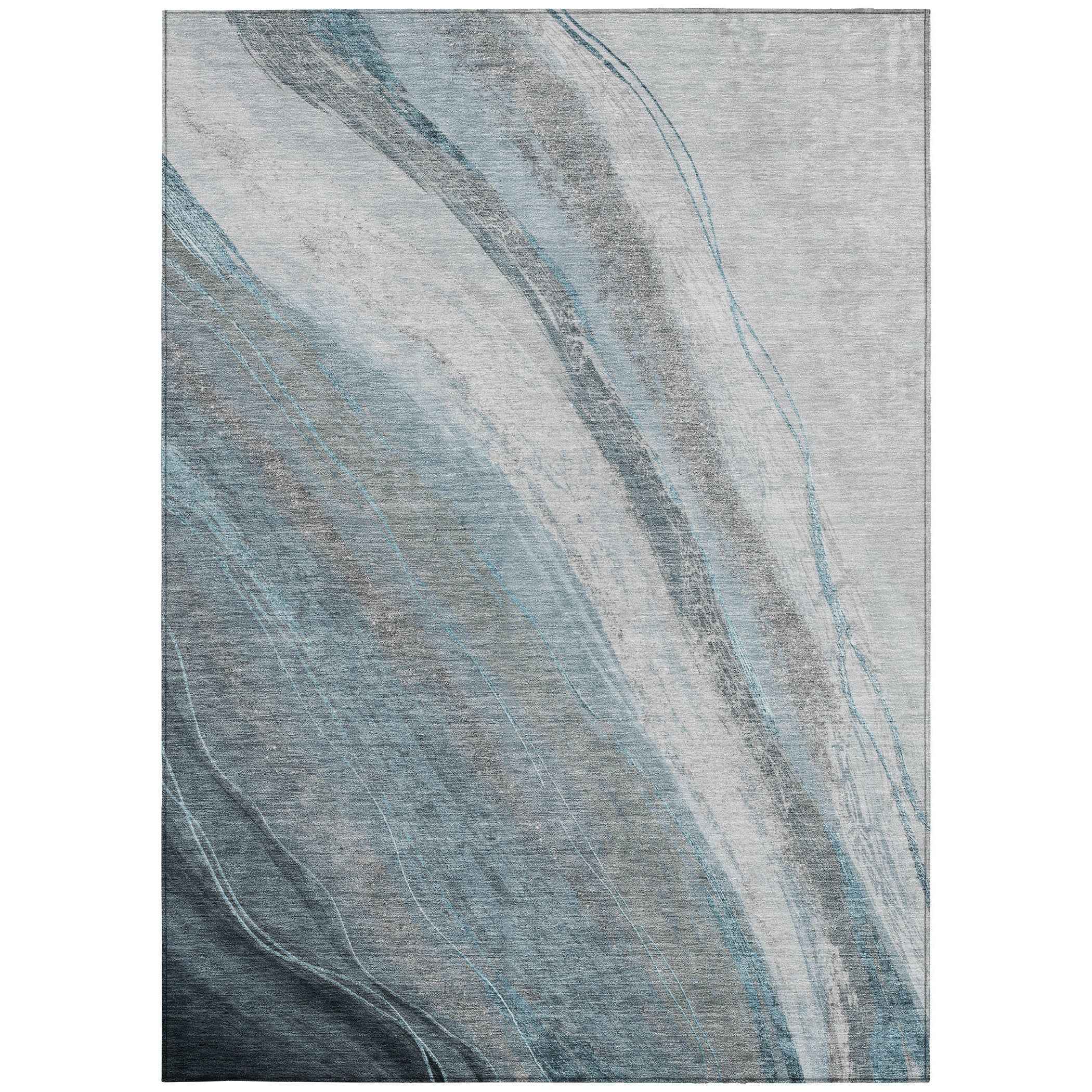 10' X 14' Teal Blue And Gray Abstract Washable Indoor Outdoor Area Rug