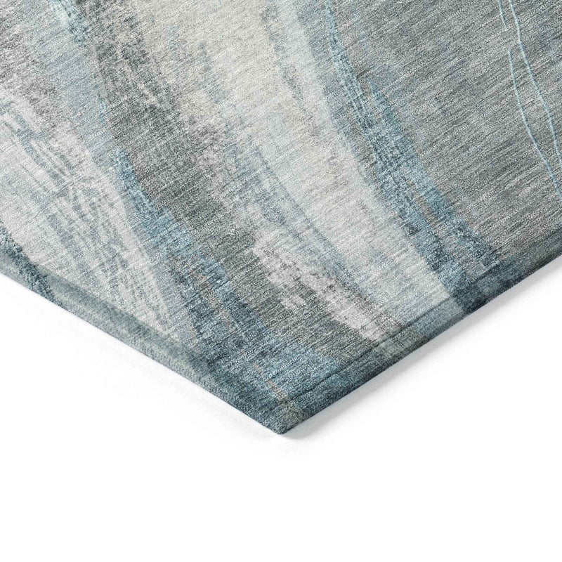 10' X 14' Teal Blue And Gray Abstract Washable Indoor Outdoor Area Rug