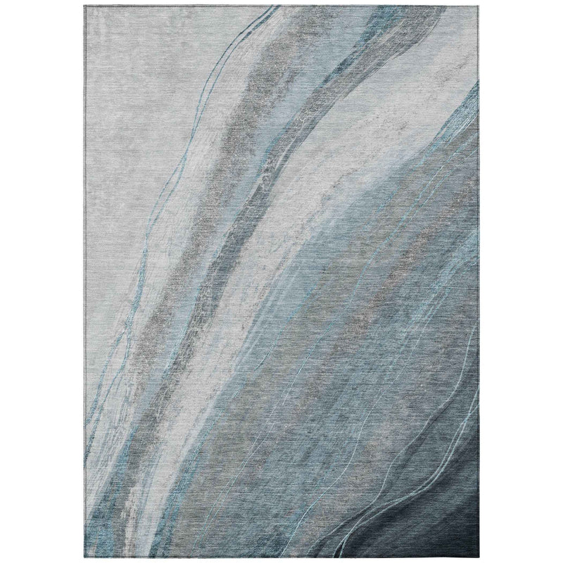 10' X 14' Teal Blue And Gray Abstract Washable Indoor Outdoor Area Rug