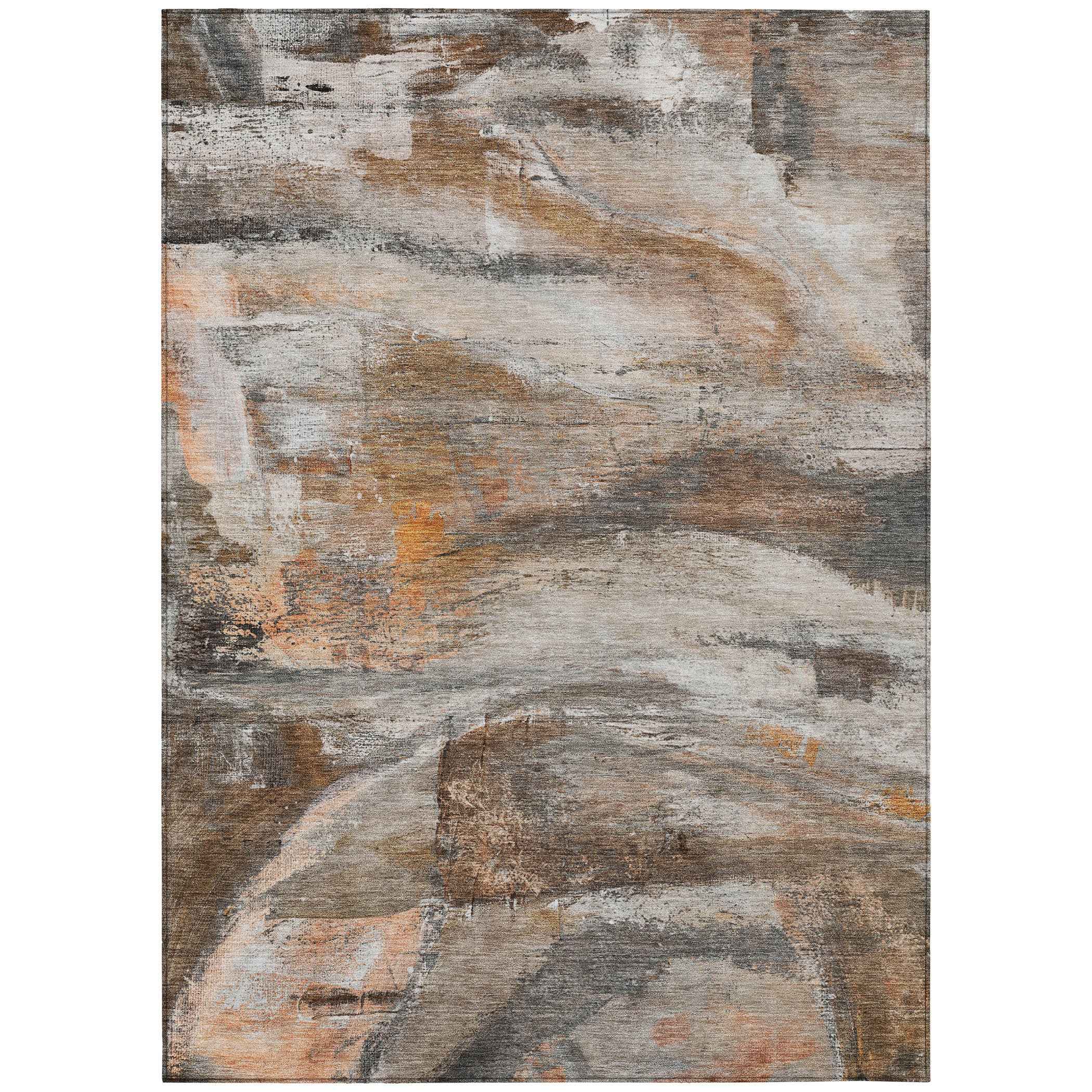 10' X 14' Brown Gray And Copper Abstract Washable Indoor Outdoor Area Rug