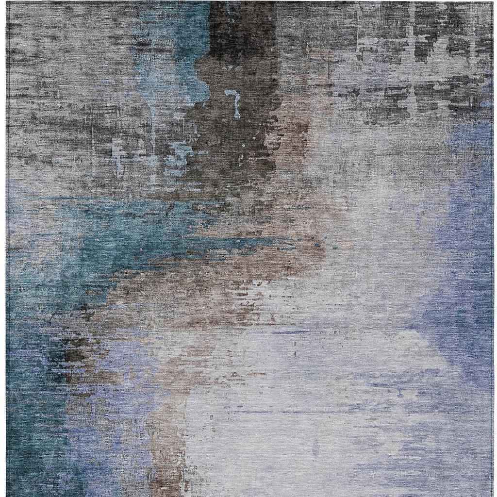 5' X 8' Brown Lavender And Taupe Abstract Washable Indoor Outdoor Area Rug