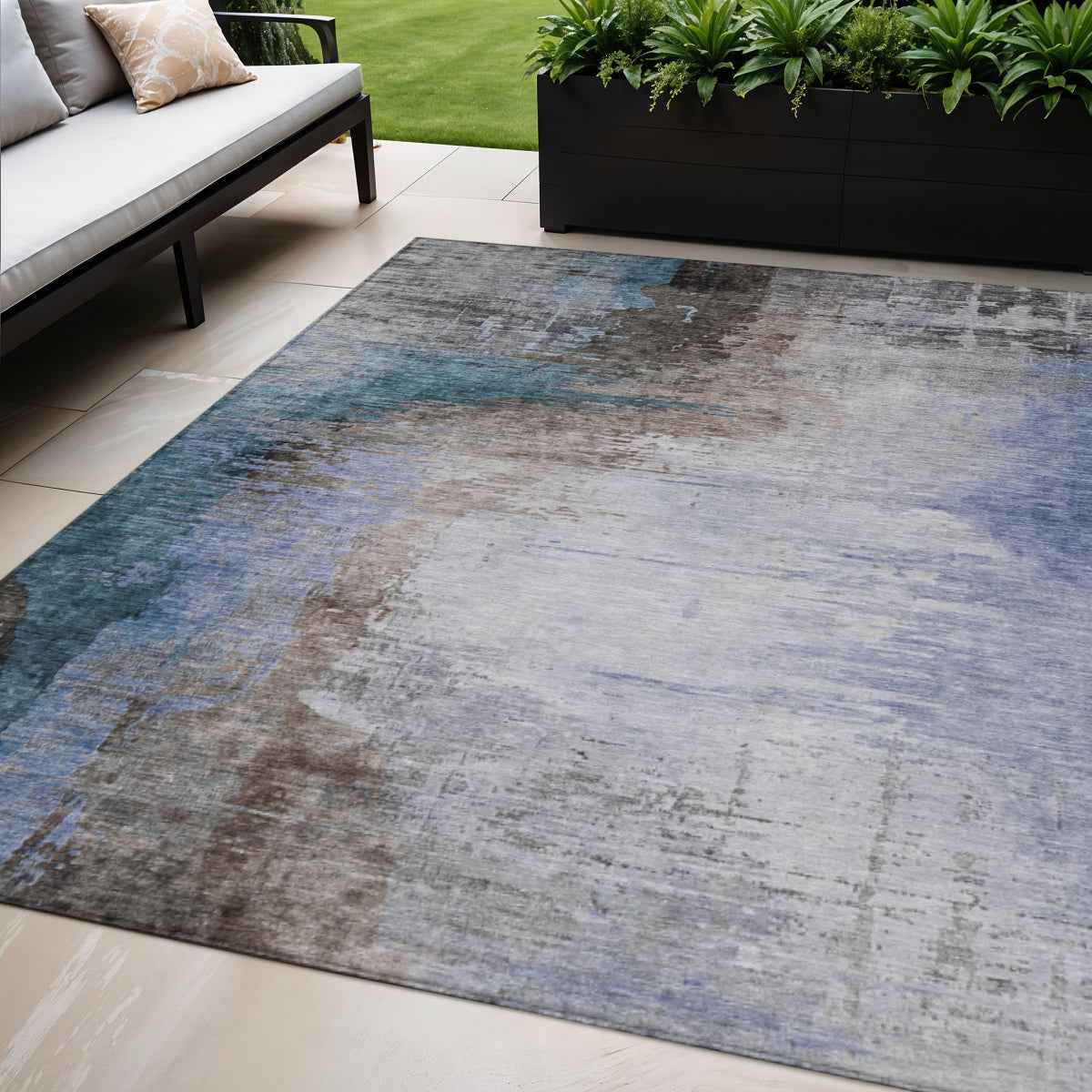 5' X 8' Brown Lavender And Taupe Abstract Washable Indoor Outdoor Area Rug