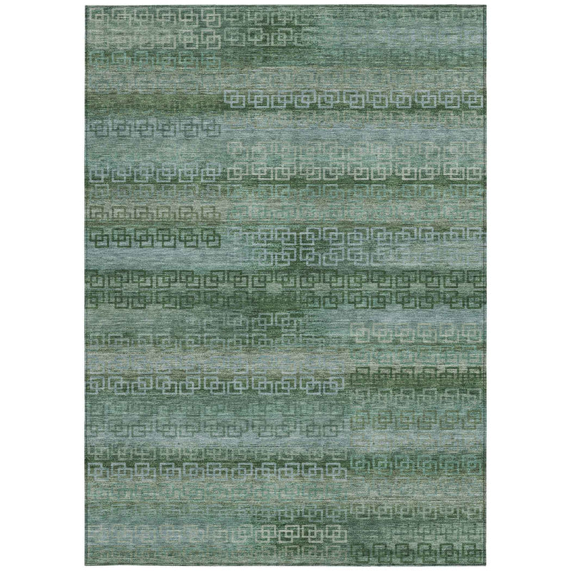10' X 14' Artichoke Green And Sage Striped Washable Indoor Outdoor Area Rug