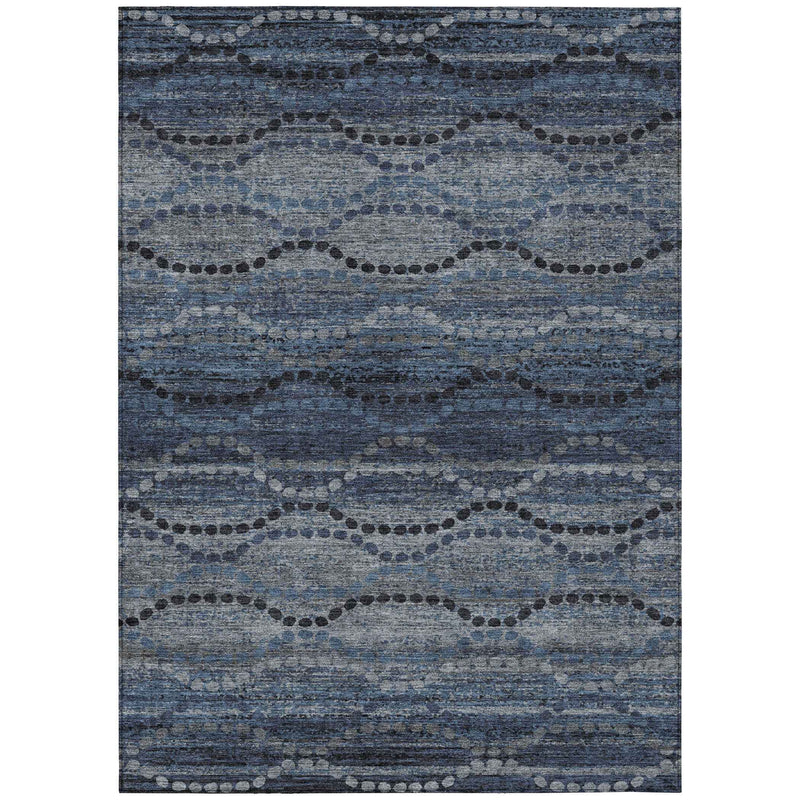 3' X 5' Navy Blue And Gray Ogee Washable Indoor Outdoor Area Rug