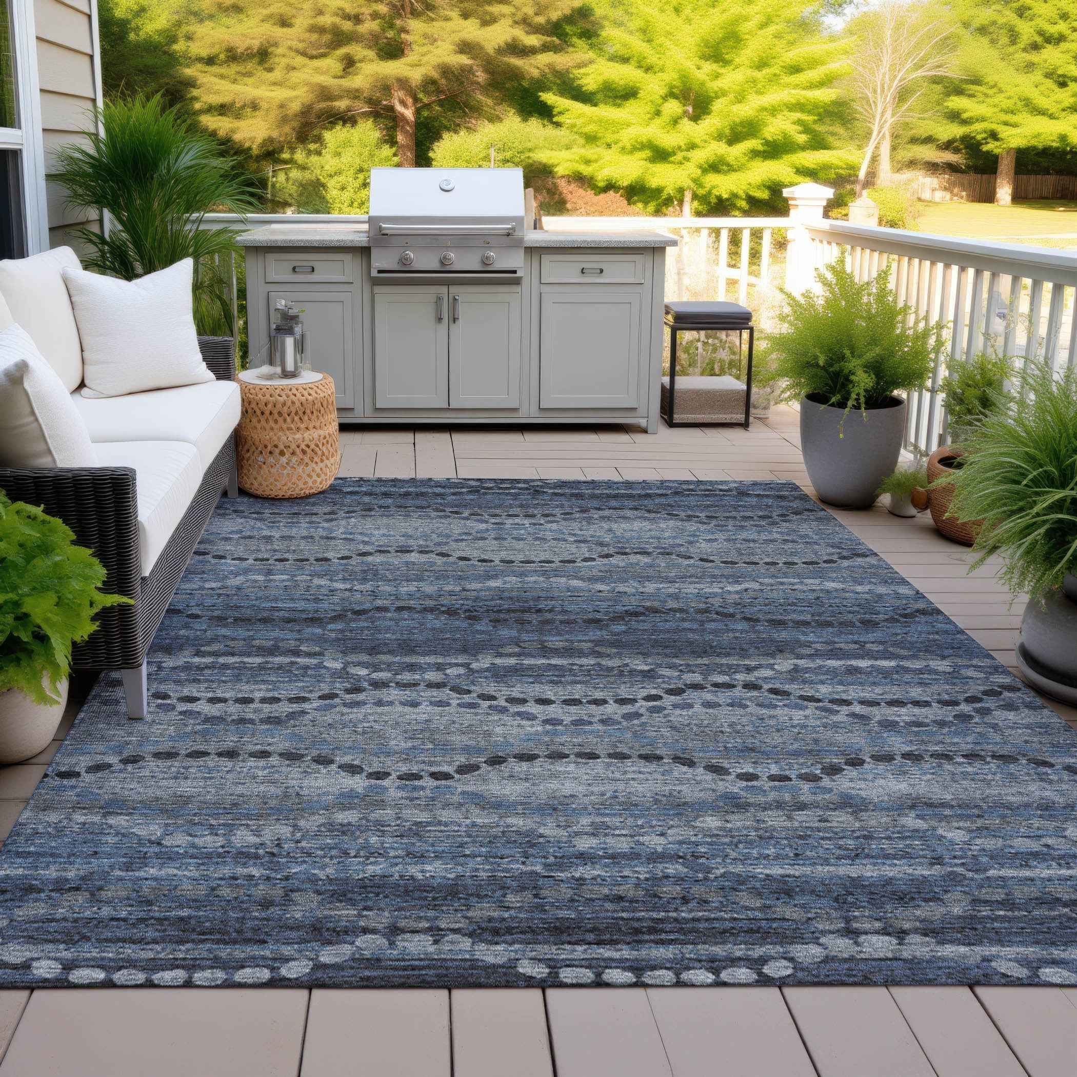 3' X 5' Navy Blue And Gray Ogee Washable Indoor Outdoor Area Rug