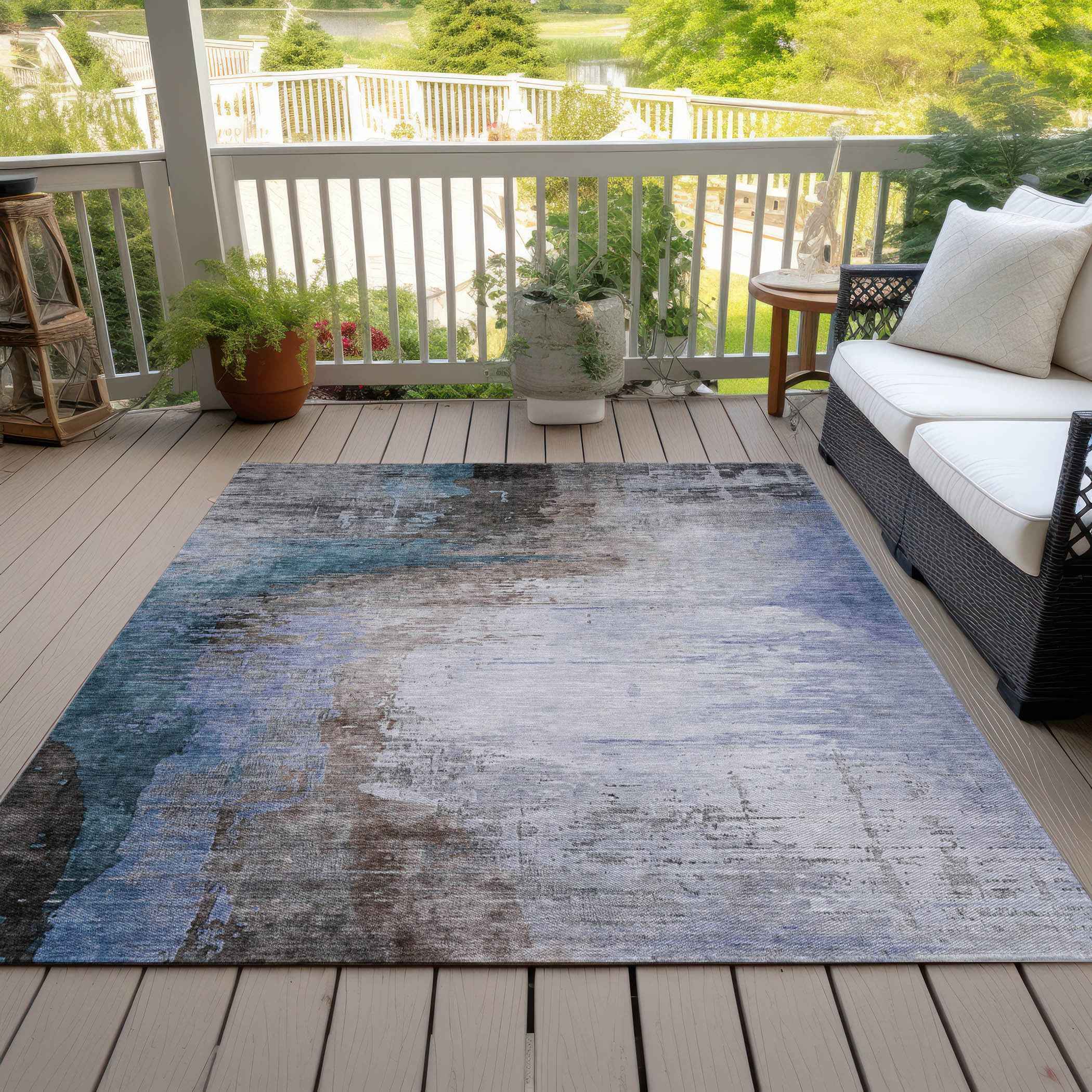 8' X 10' Brown Lavender And Taupe Abstract Washable Indoor Outdoor Area Rug