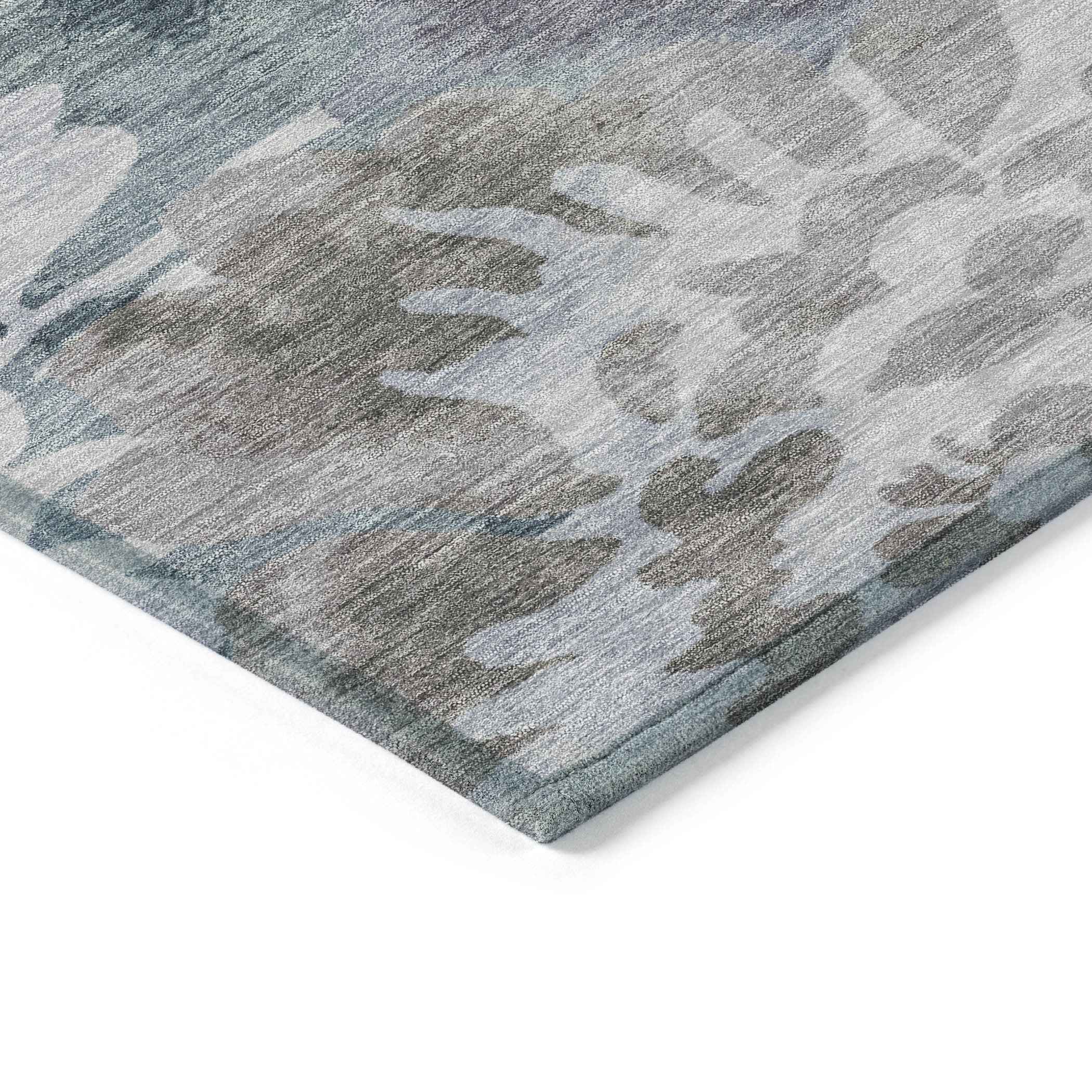 8' Blue And Silver Round Floral Washable Indoor Outdoor Area Rug