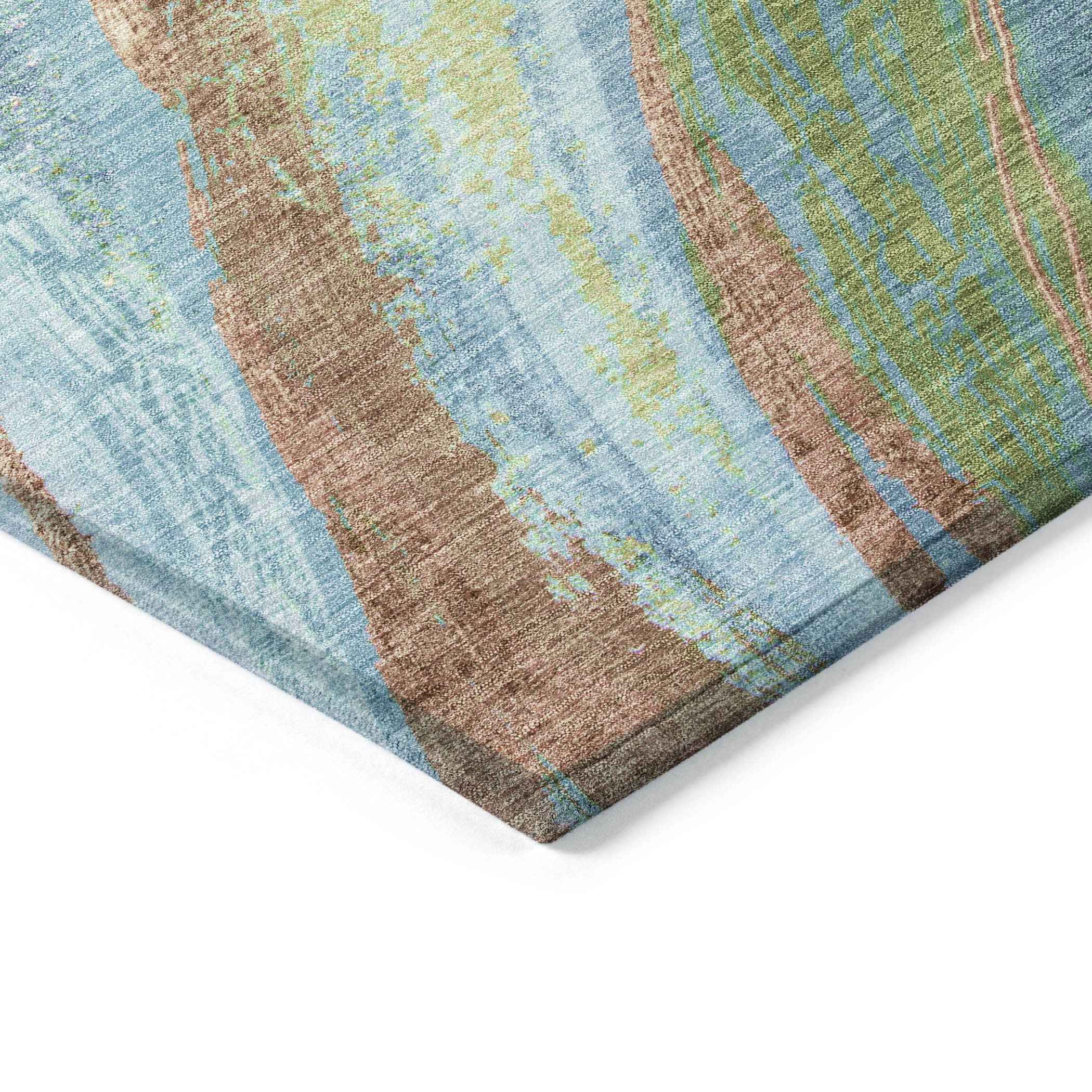10' X 14' Blue Copper And Green Abstract Washable Indoor Outdoor Area Rug