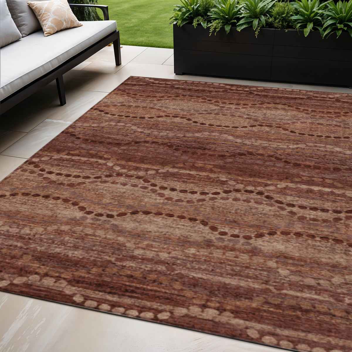 5' X 8' Rust And Copper Ogee Washable Indoor Outdoor Area Rug