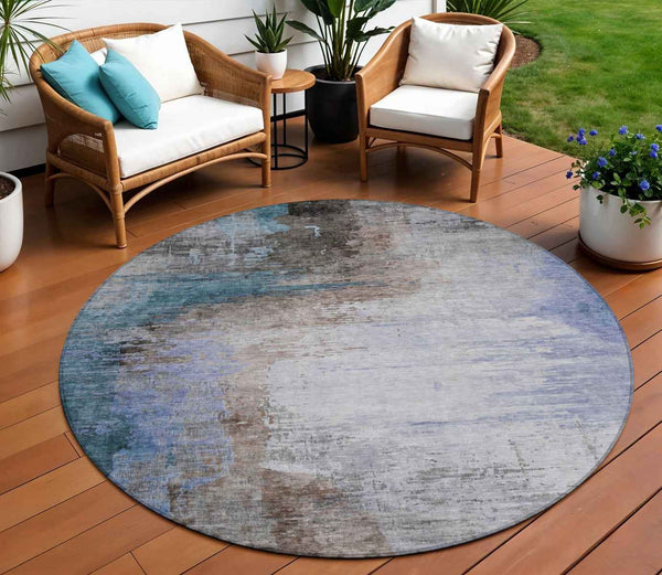 8' Brown Lavender And Taupe Round Abstract Washable Indoor Outdoor Area Rug