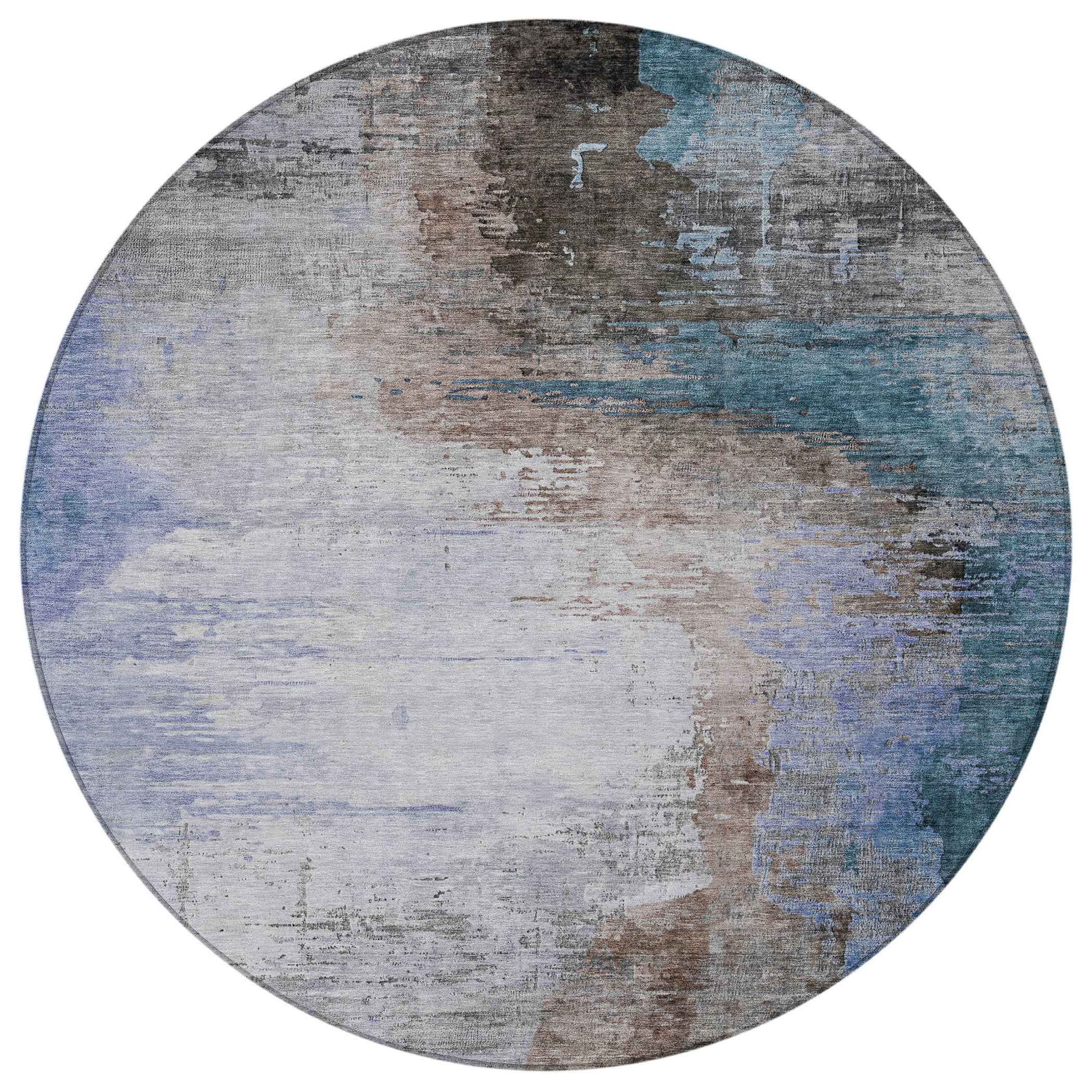 8' Brown Lavender And Taupe Round Abstract Washable Indoor Outdoor Area Rug