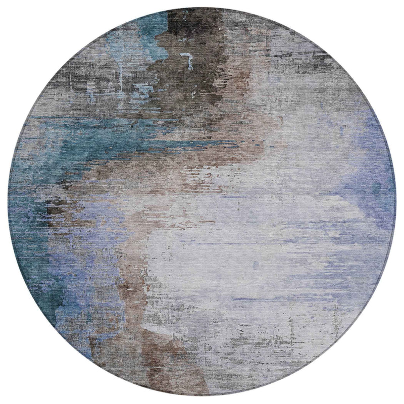 8' Brown Lavender And Taupe Round Abstract Washable Indoor Outdoor Area Rug
