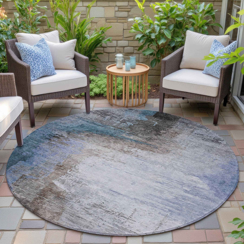 8' Brown Lavender And Taupe Round Abstract Washable Indoor Outdoor Area Rug
