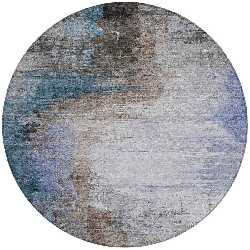 8' Brown Lavender And Taupe Round Abstract Washable Indoor Outdoor Area Rug