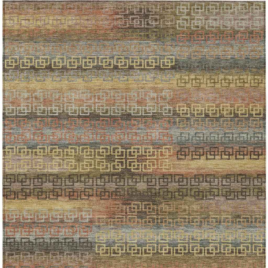 5' X 8' Brown And Gold Striped Washable Indoor Outdoor Area Rug