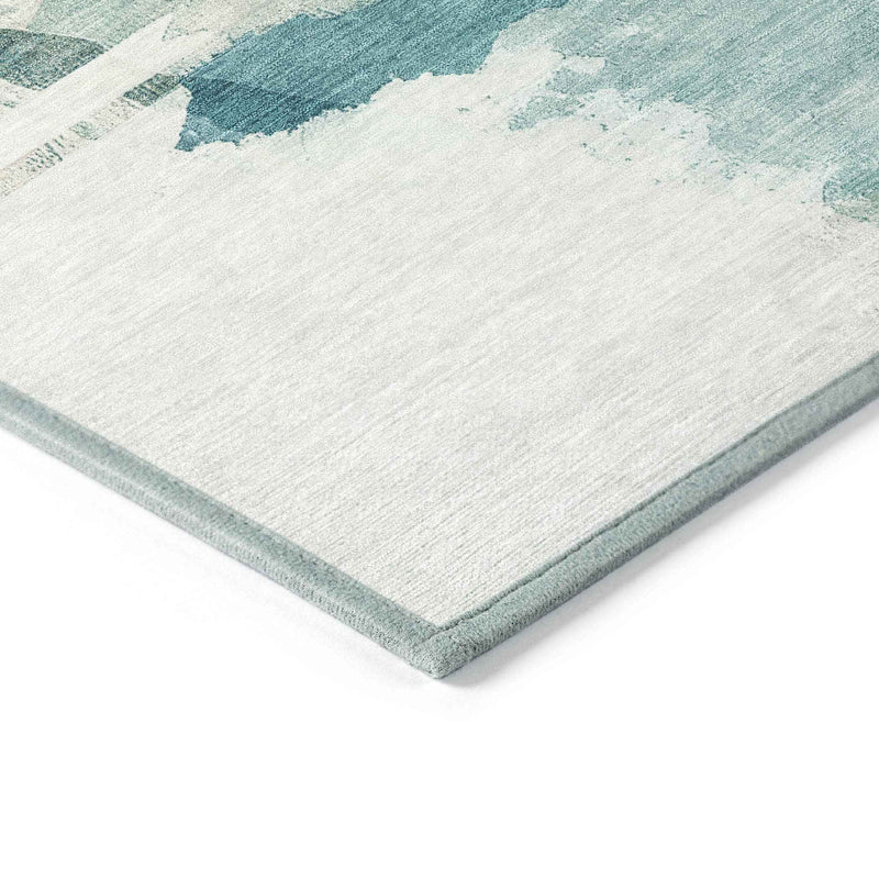3' X 5' Teal Blue And Ivory Abstract Washable Indoor Outdoor Area Rug