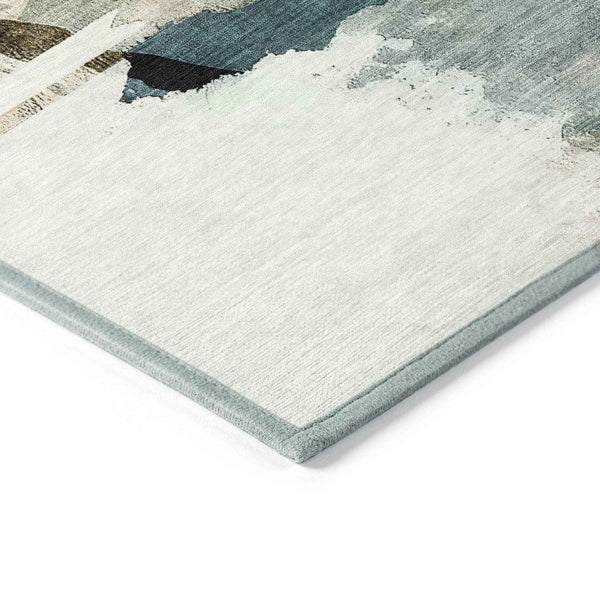 8' Green And Ivory Round Abstract Washable Indoor Outdoor Area Rug