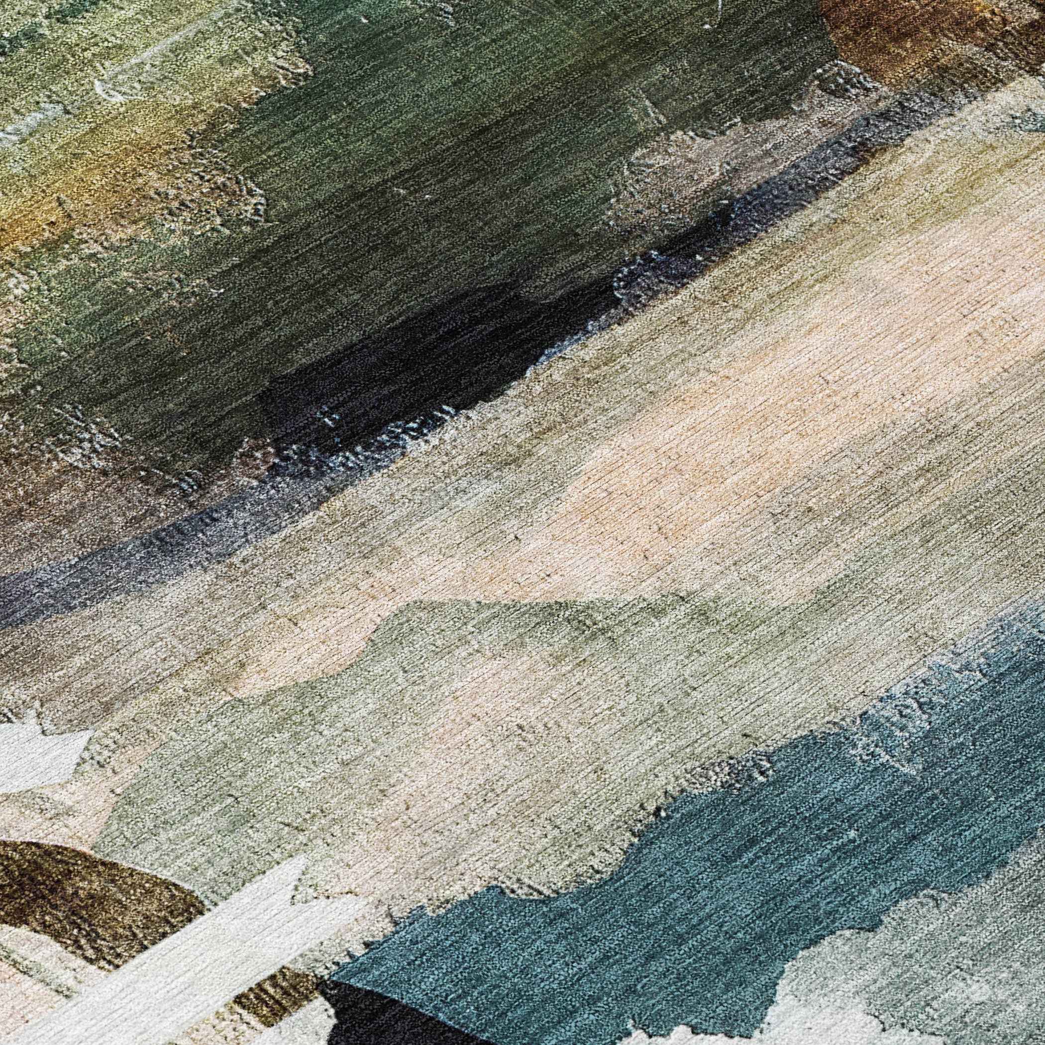 8' Green And Ivory Round Abstract Washable Indoor Outdoor Area Rug