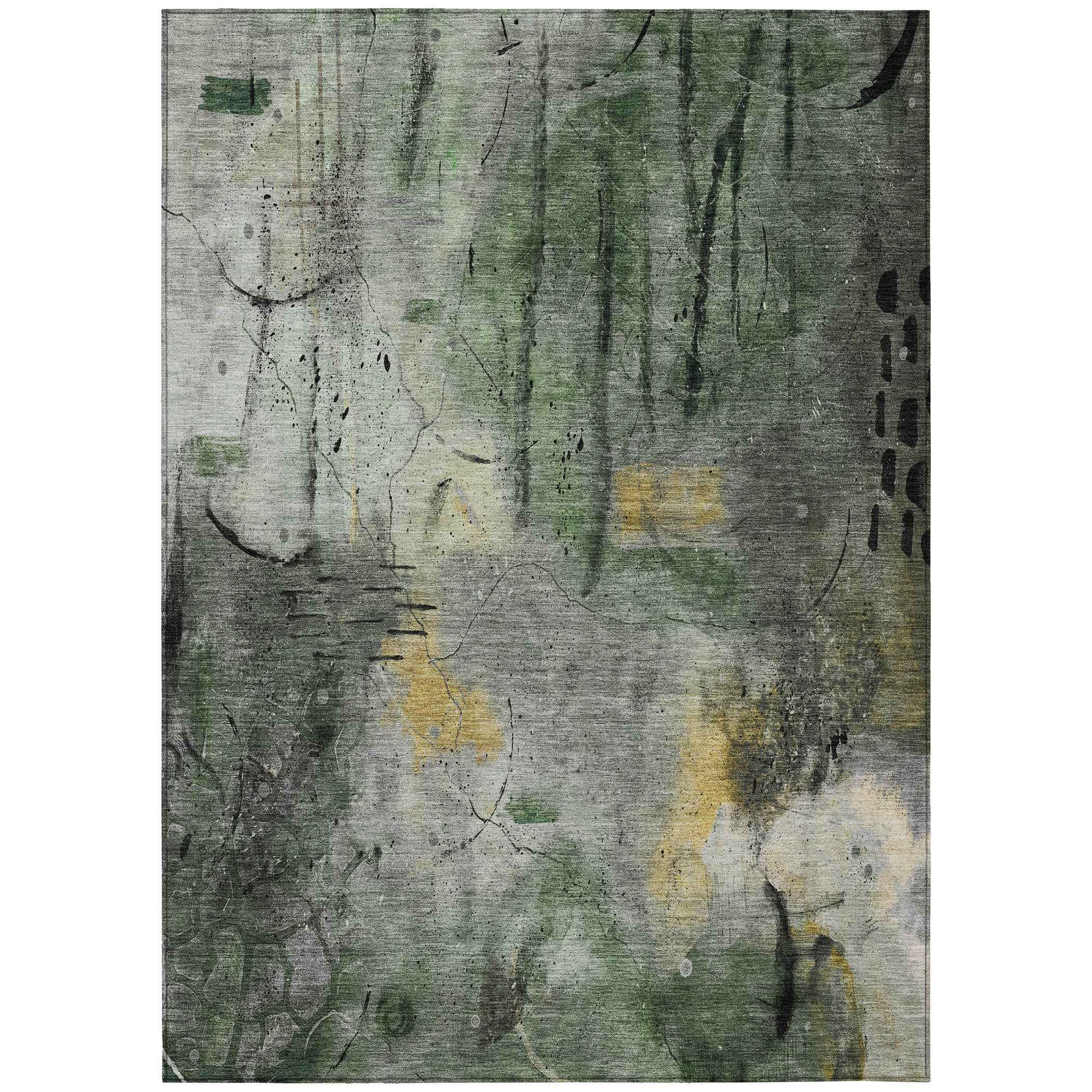 5' X 8' Pewter And Gold Abstract Washable Indoor Outdoor Area Rug