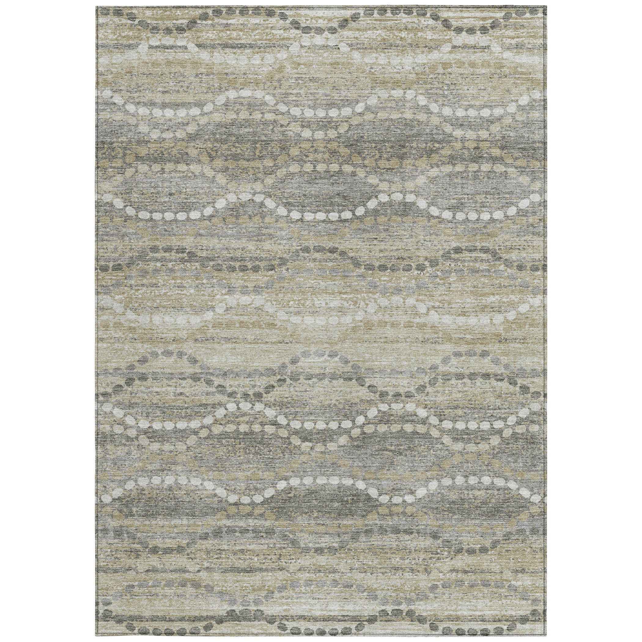 8' X 10' Pewter And Ivory Ogee Washable Indoor Outdoor Area Rug