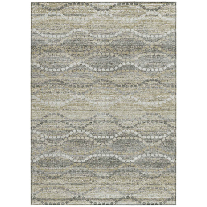 8' X 10' Pewter And Ivory Ogee Washable Indoor Outdoor Area Rug