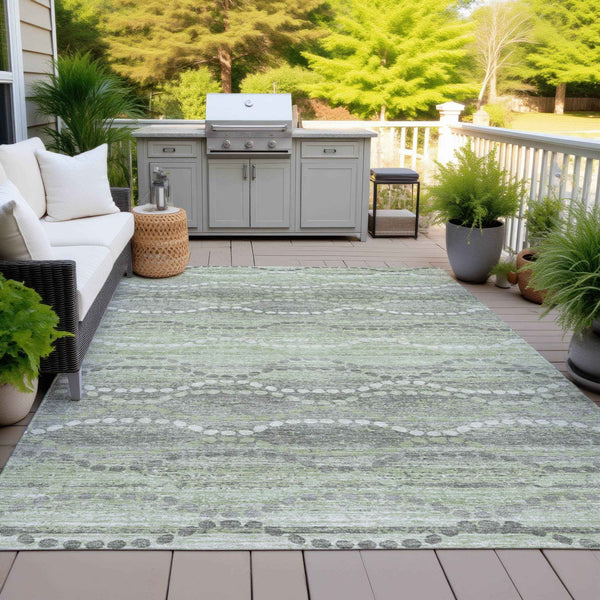 8' X 10' Green And Ivory Ogee Washable Indoor Outdoor Area Rug Default Title