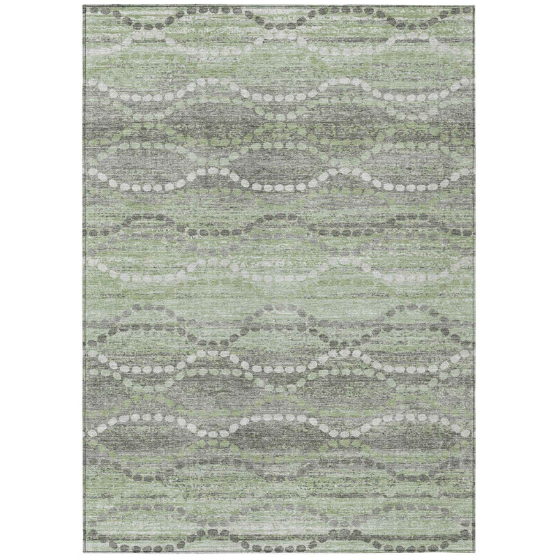 8' X 10' Green And Ivory Ogee Washable Indoor Outdoor Area Rug