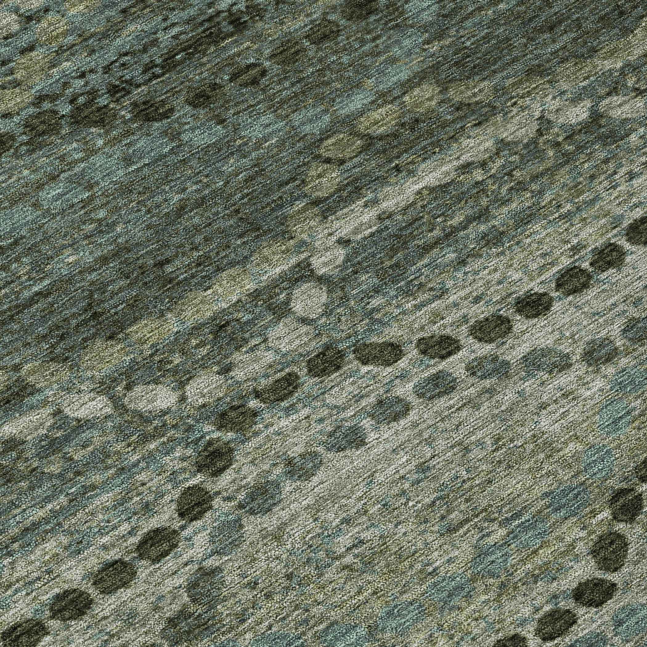 8' Artichoke Green And Gray Round Ogee Washable Indoor Outdoor Area Rug