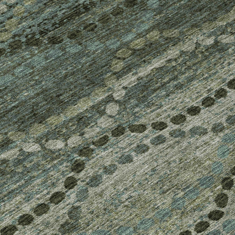 8' Artichoke Green And Gray Round Ogee Washable Indoor Outdoor Area Rug