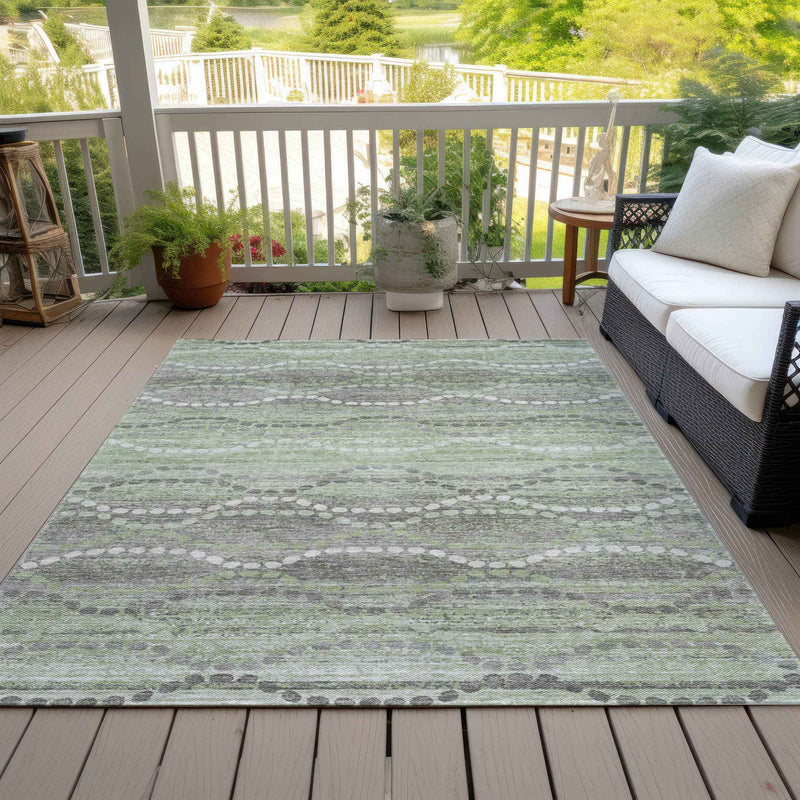 8' X 10' Green And Ivory Ogee Washable Indoor Outdoor Area Rug