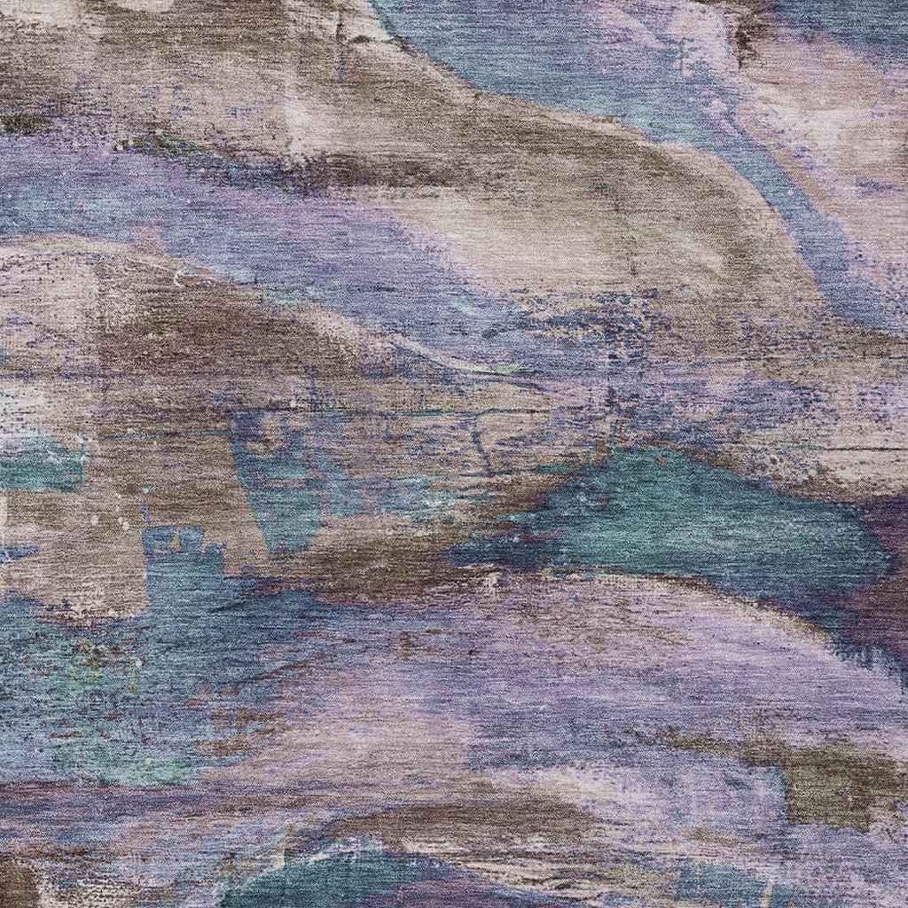 9' X 12' Brown Purple And Teal Blue Abstract Washable Indoor Outdoor Area Rug