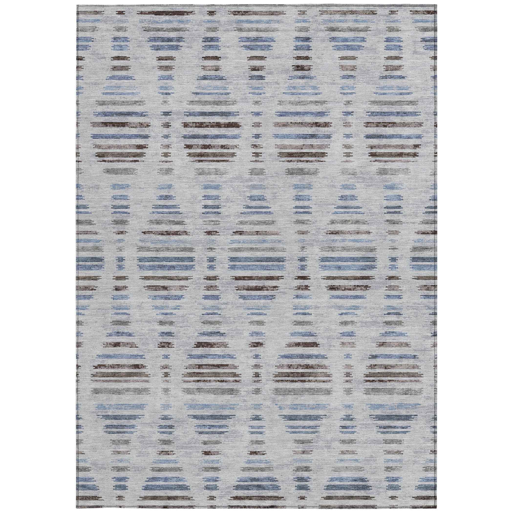 10' X 14' Beige And Denim Blue Striped Washable Indoor Outdoor Area Rug