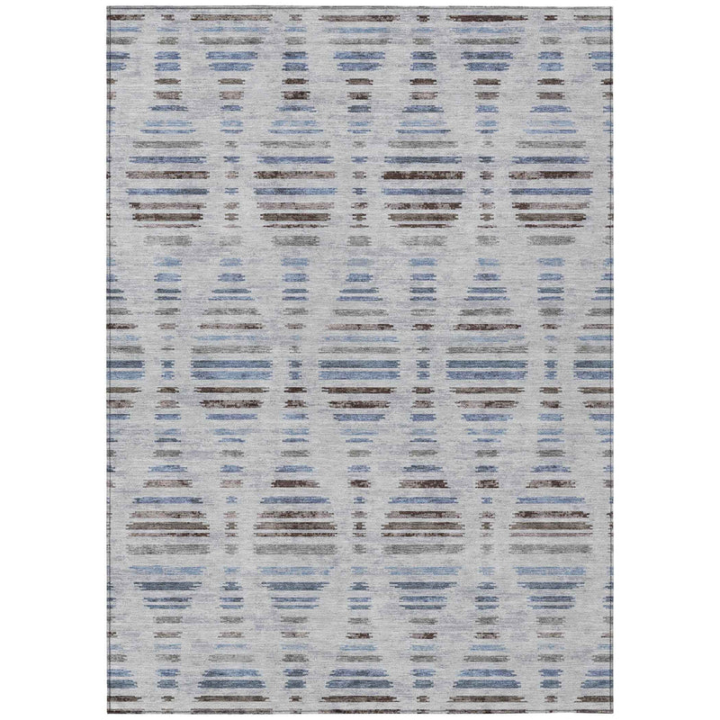 10' X 14' Beige And Denim Blue Striped Washable Indoor Outdoor Area Rug