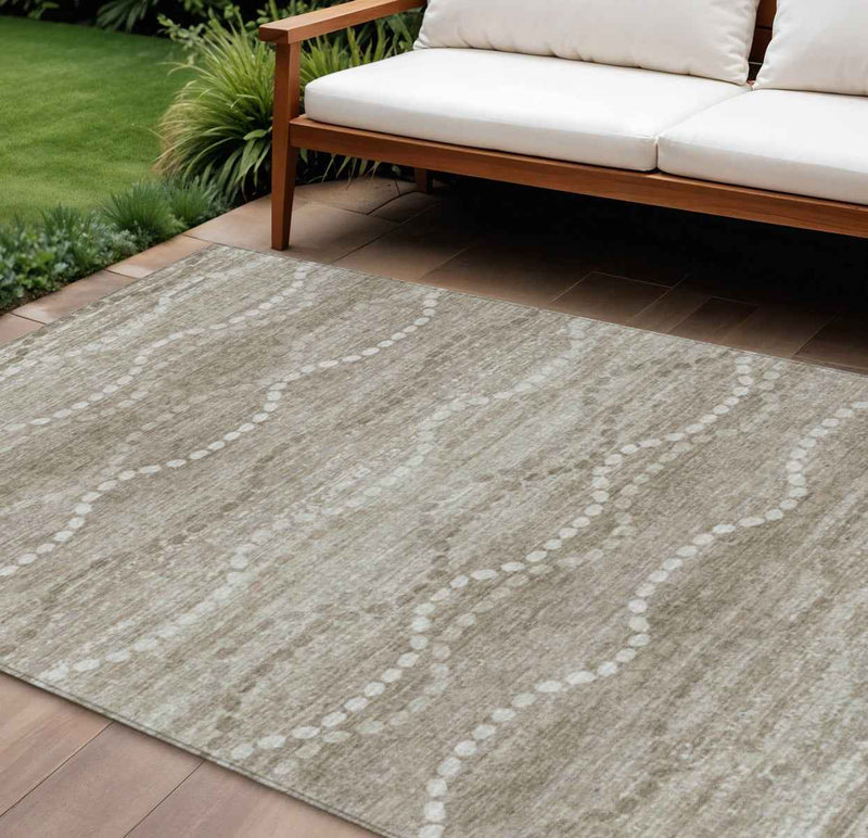 9' X 12' Khaki And Ivory Ogee Washable Indoor Outdoor Area Rug