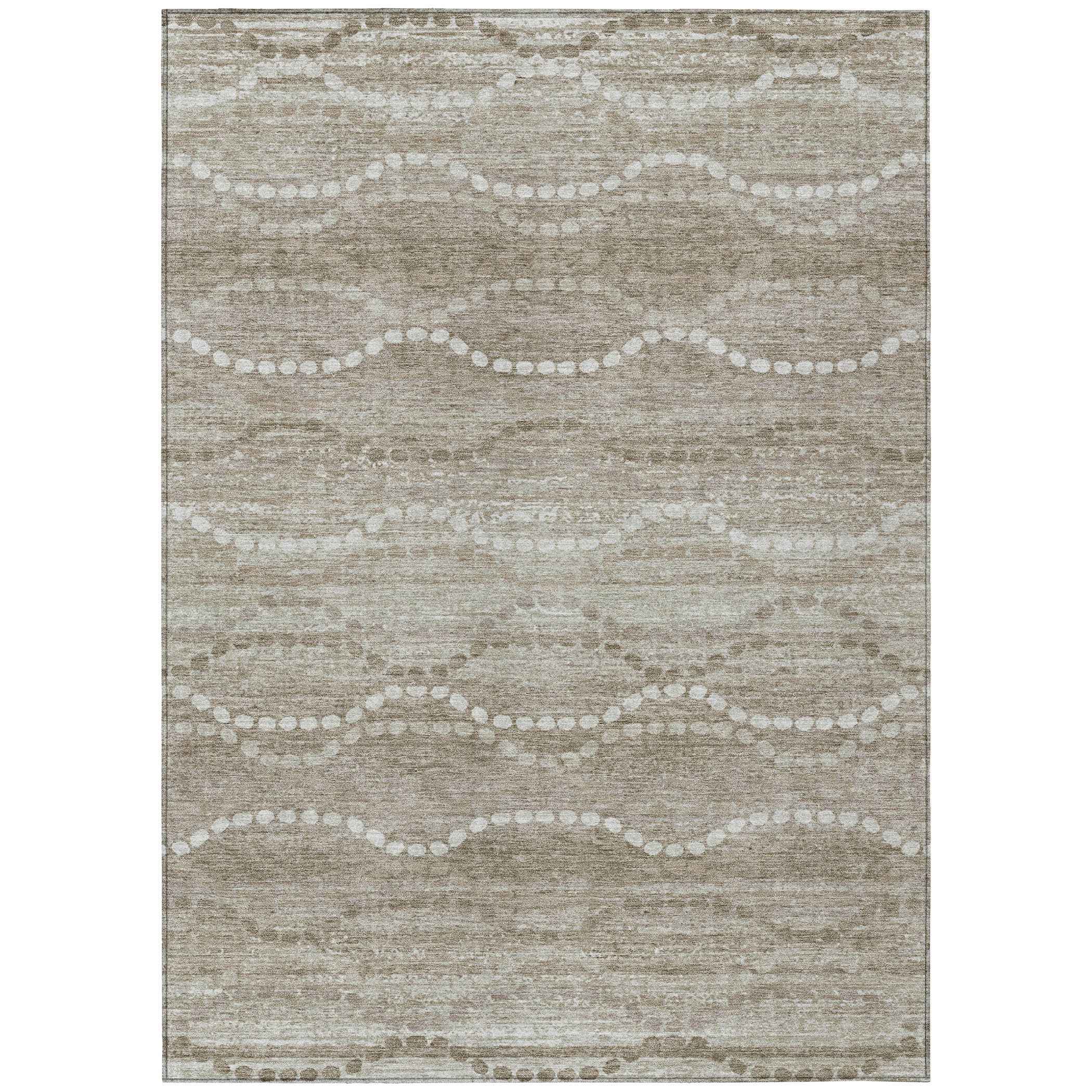 9' X 12' Khaki And Ivory Ogee Washable Indoor Outdoor Area Rug